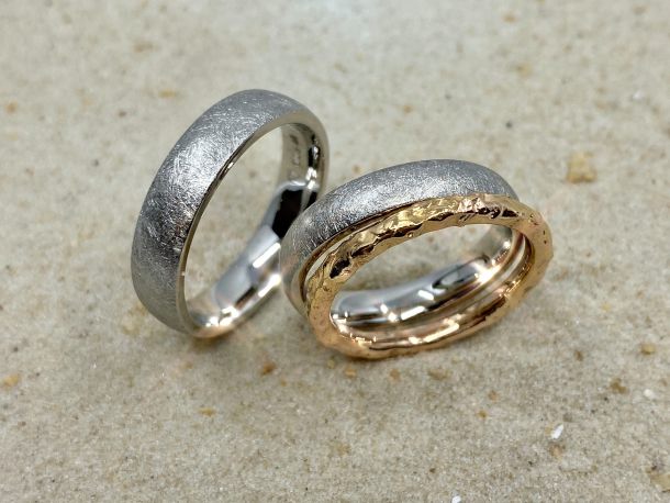 Ringpaar Platin mit Vorsteckring Roségold geschmort